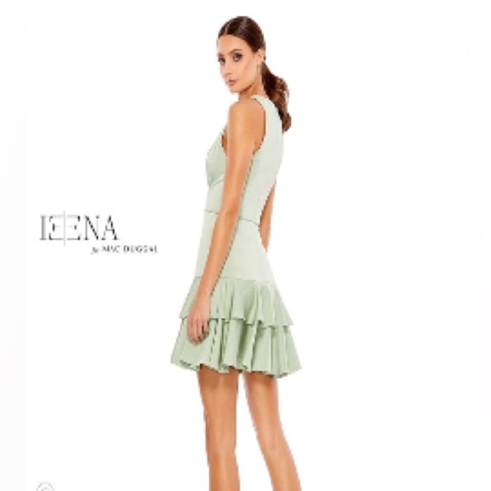 IEENA for Mac Duggal Sage Green Tiered Ruffle Dress Size 2 Cocktail NWOT - Picture 1 of 10